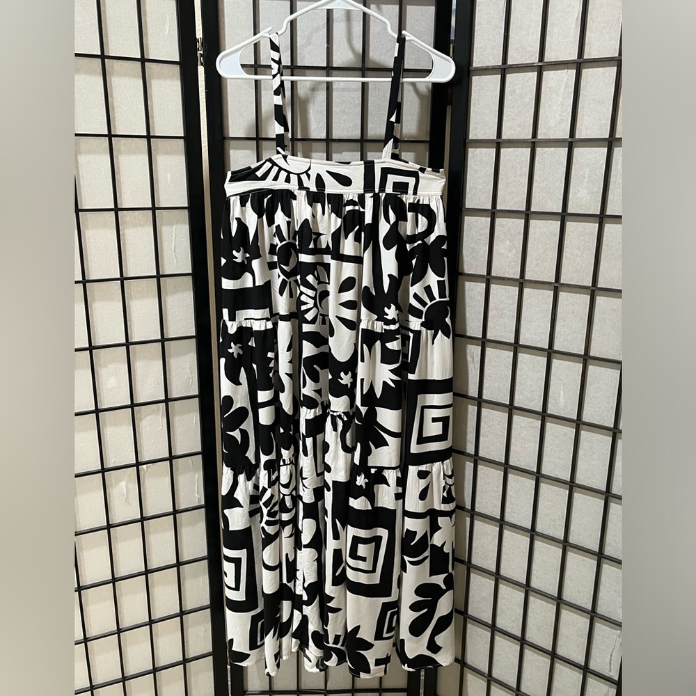 Abel The Label XS WHITE and Black SLEEVLESS SUNDRESS SOL AZTEC MIDI